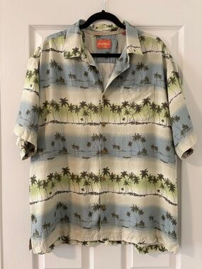 Tommy Bahama Men’s 100% Silk Button Down Shirt Tropical Palm Tree Hawaiian XL